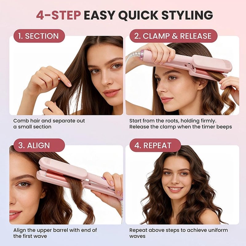 Chikyo Curling Iron Hair Crimper Waver - 3 Barrel Rovy Wave Curling Iron, 1.25 Inch Ionic Beach Waves Curling Wand, Deep Waver Hair Curler Hot Tool with Ceramic for Women, Dual Voltage, Easy to Use - Image 2
